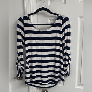Navy and White Striped Women's Top